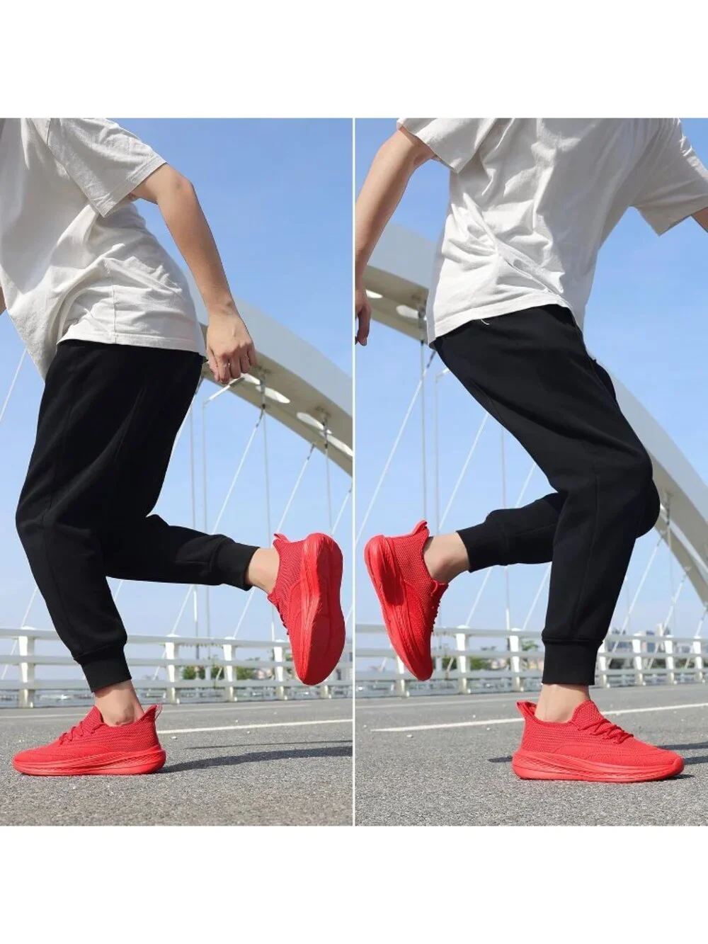 Men's Red Running Shoes Slip On Walking Shoes Non Slip Lightweight Sneakers
